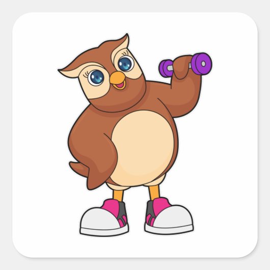 Sticker Carré Owl Fitness Dumbbell (Devant)