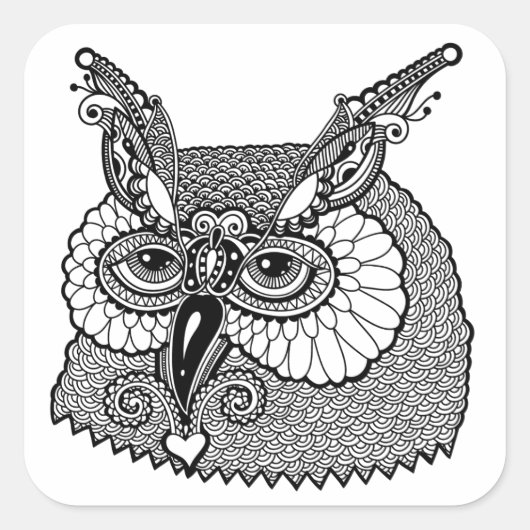 Sticker Carré Owl Head Zendoodle (Devant)