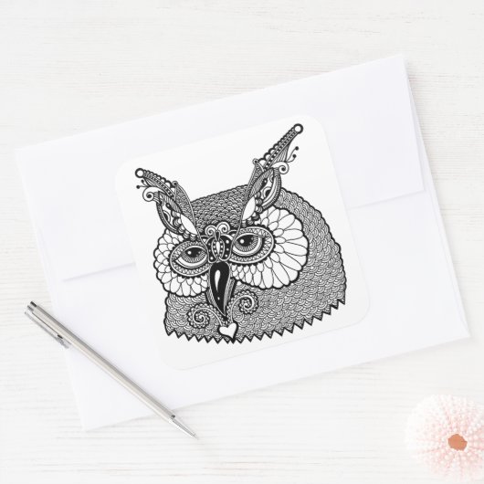 Sticker Carré Owl Head Zendoodle (Enveloppe)