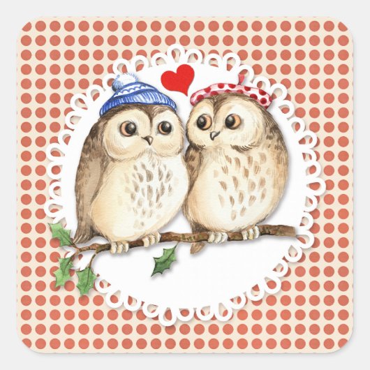 Sticker Carré Owl Love (Devant)
