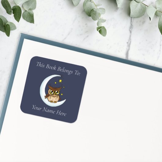 Sticker Carré Owl Moon Blue Cute Stars
