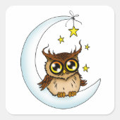 Sticker Carré Owl Moon Blue Cute Stars (Devant)