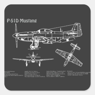 Sticker Carré P-51D Mustang - Plan directeur de l'avion PD