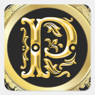 Sticker Carré P initial en or