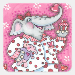 STICKER CARRÉ PACHYDERME CHÈRE EN PAJAMAS ROSE, COUPCAGE CARDIAQ
