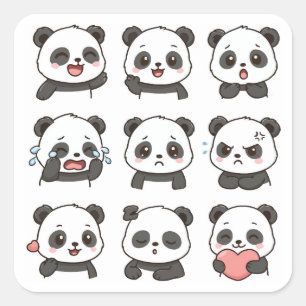 Sticker Carré Pack d'autocollants de panda mignon