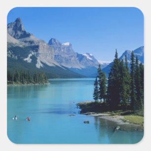Sticker Carré Pagaie sur le lac Maligne à Spirit Island