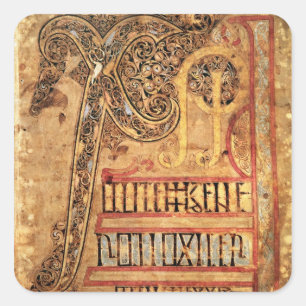 Sticker Carré Page initiale des évangiles de Lichfield, c.720