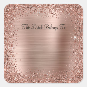 Sticker Carré Pailleté et feuille d'or rose Ce verre appartient 