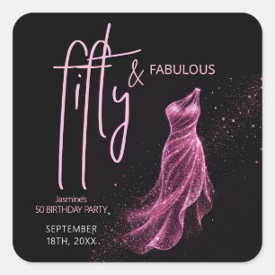 Sticker Carré Pailleté Rose Noir Chic 50 & Fabuleux Anniversaire