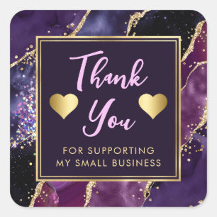 Sticker Carré Paillettes de nacre violettes, roses et dorées pou