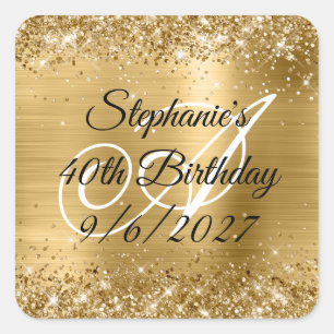 Sticker Carré Paillettes et feuille d'or faux 40e anniversaire