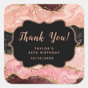 Sticker Carré Paillettes noires et roses Agate Anniversaire Merc