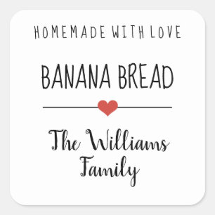 Sticker Carré pain à la banane fait maison avec amour simple bl