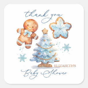 Sticker Carré Pain d'épice Boy Christmas Tree Baby shower Merci