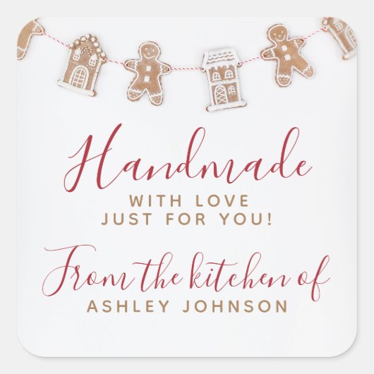 Sticker Carré PAIN D'ÉPICE Rouge Fait Main Avec Amour (Devant)