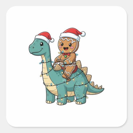 Sticker Carré Pain D'Épices À Rider Un Dinosaure Père Noël Noël (Devant)