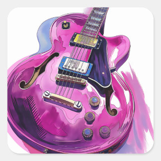 Sticker Carré Paint de Guitare rose