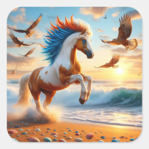 Sticker Carré Paint Horse Hawks Océan