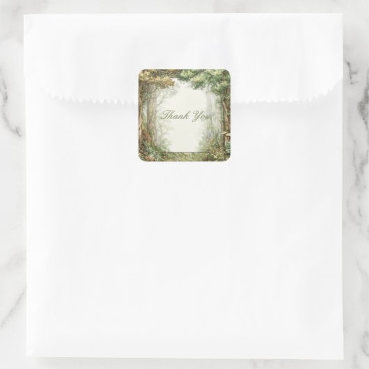 Sticker Carré Painterly Enchanted Forest Ancient Trees Rustic (Sac)