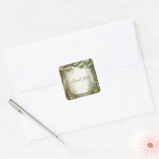 Sticker Carré Painterly Enchanted Forest Ancient Trees Rustic (Enveloppe)