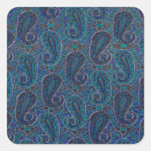 Sticker Carré Paisley Bleu Indien Boho Classique Vintage