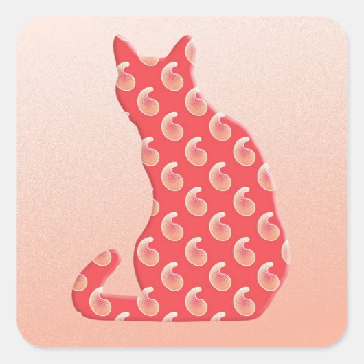 Sticker Carré Paisley Cat - nuances de corail orange (Devant)