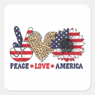 Sticker Carré Paix Amour Amérique 4 juillet patriotique
