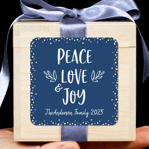 Sticker Carré Paix Amour Joie Typographie Moderne Navy Or Points