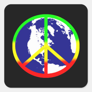 Sticker Carré Paix mondiale sur le noir