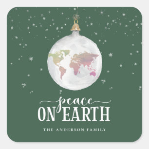 Sticker Carré Paix sur Terre Globe Ornement Green Holiday