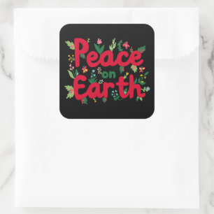 Sticker Carré PAIX SUR TERRE Mignons Noël vacances Whimsical