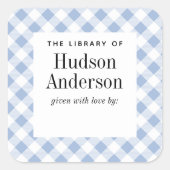 Sticker Carré Pale Bleu En vichy Plaid Baby Boy Plate (Devant)