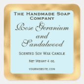 Sticker Carré Pale Blue and Gold Foil Candle Label (Devant)