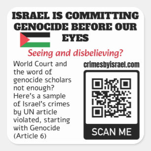 Sticker Carré PALESTINE LIBRE - Israël Crimes Article de l'ONU C