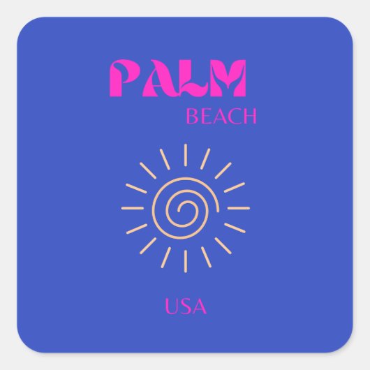 Sticker Carré Palm Beach, Travel Art, Floride, Bleu (Devant)