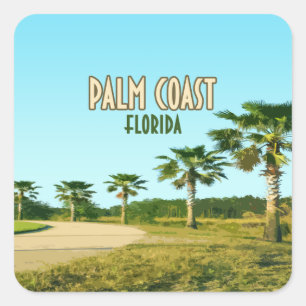 Sticker Carré Palm Coast Floride Palm Trees Vintages
