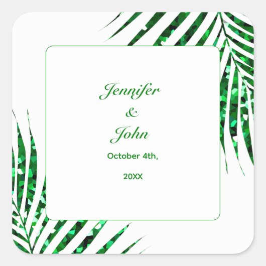 Sticker Carré Palm Leaf Emerald Green Parties scintillant Mariag (Devant)