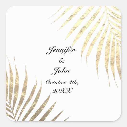 Sticker Carré Palm Tree Foliage Gold Foil Feuilles Mariages 2022 (Devant)