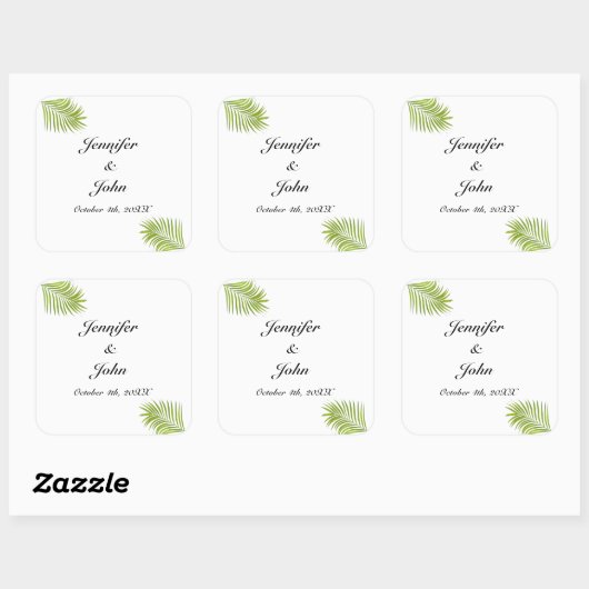 Sticker Carré Palm Tree Foliage Vert Aquarelle Feuille Mariage (Feuille)