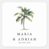 Sticker Carré Palm Tree minimal Mariage de plage tropicale (Devant)