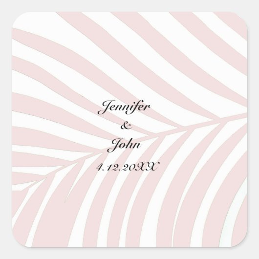 Sticker Carré Palm Tree Tropical Feuilles noms de Mariage Peach  (Devant)