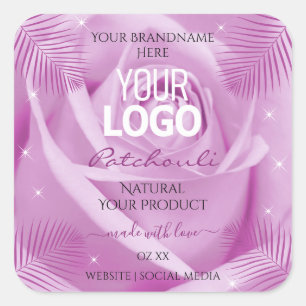 Sticker Carré Palme de Rose violet Palme Feuille Produit Logo Ét