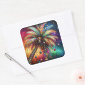 Sticker Carré Palmier de Noël Whimsical Tropical Beach Vivid (Enveloppe)