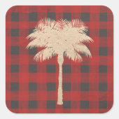 Sticker Carré Palmier d'or sur le buffle rouge plaid (Devant)