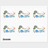 Sticker Carré Palmiers 3d, vagues et MAUI couché de soleil (Feuille)