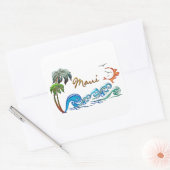 Sticker Carré Palmiers 3d, vagues et MAUI couché de soleil (Enveloppe)