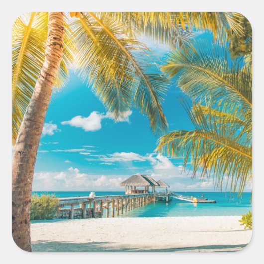 Sticker Carré Palmiers au coucher du soleil (Devant)