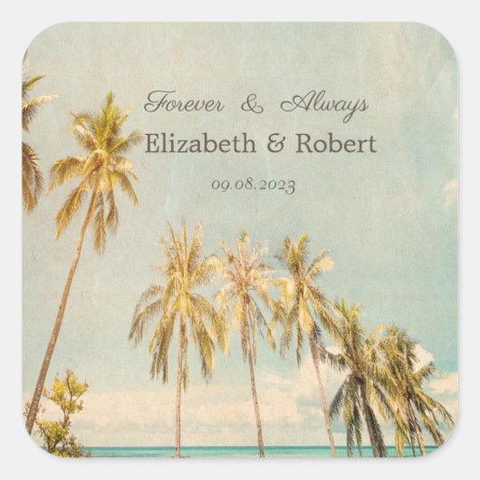 Sticker Carré Palmiers de plage Retro (Devant)