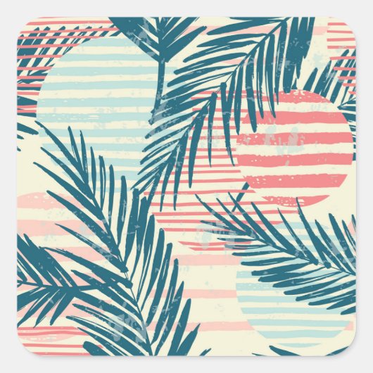 Sticker Carré Palmiers exotiques, textures dessinées à la main (Devant)